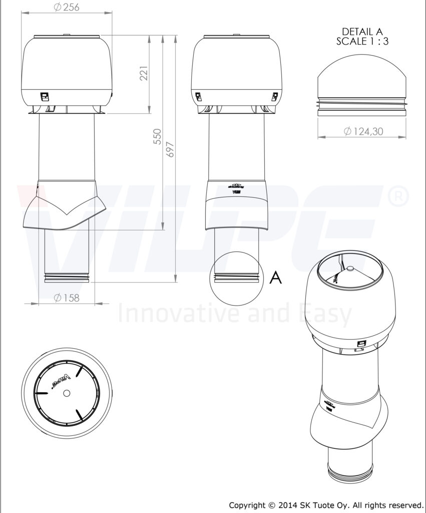 734407 Вентиляционный выход 125/160/500 (серый) чертеж